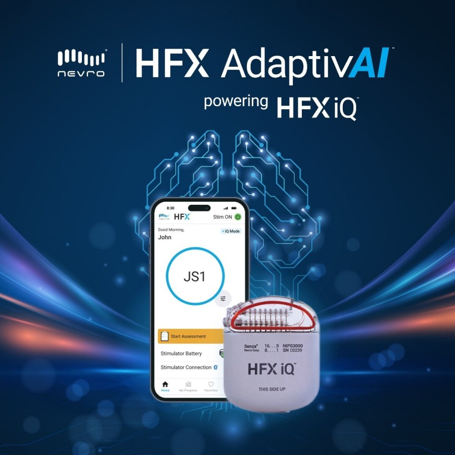 HFX AdaptivAI™ powering HFX iQ™, the only AI-enabled spinal cord stimulation system. Image courtesy of Nevro Corp.