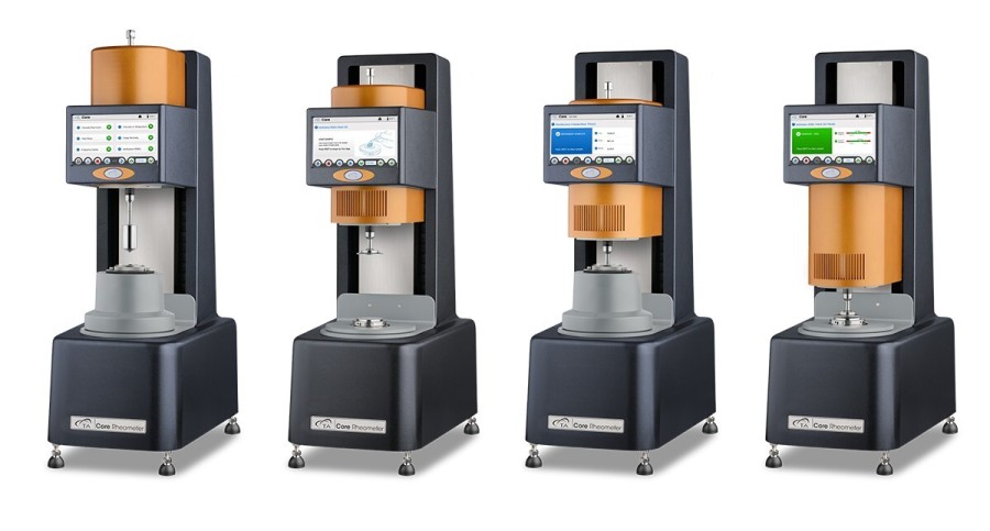 Waters Discovery Core Rheometer as shown in various stages of operation and accessories.